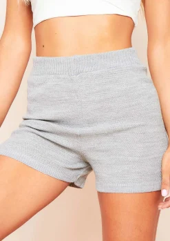 Cheap True Grey High Waisted Ribbed Knitted Casual Shorts Women Shorts