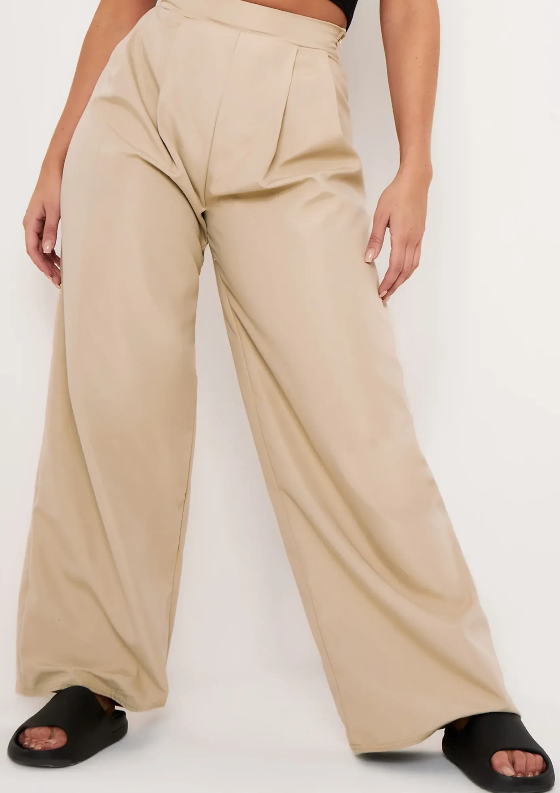 Hot Tyra Beige Wide Leg Trousers Women Trousers