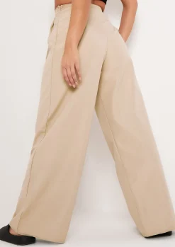 Hot Tyra Beige Wide Leg Trousers Women Trousers