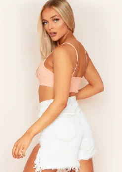 Tyra Nude Spaghetti Strap Ribbed Crop Top^Missy Empire Best Sale