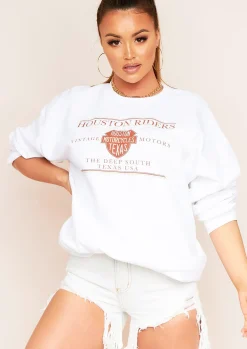 Store Umika White Houston Riders Slogan Oversized Sweatshirt Women Loungewear