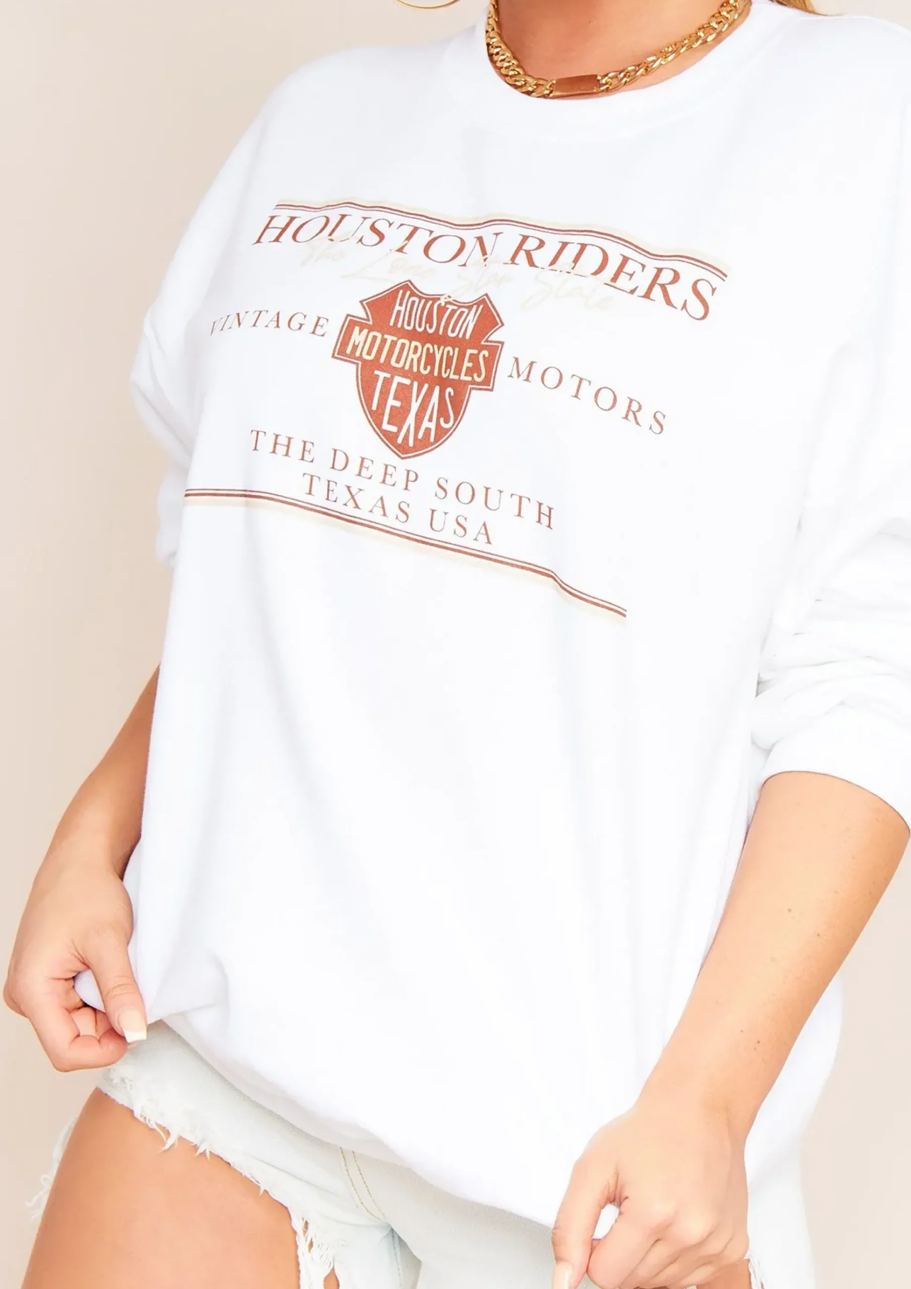 Store Umika White Houston Riders Slogan Oversized Sweatshirt Women Loungewear