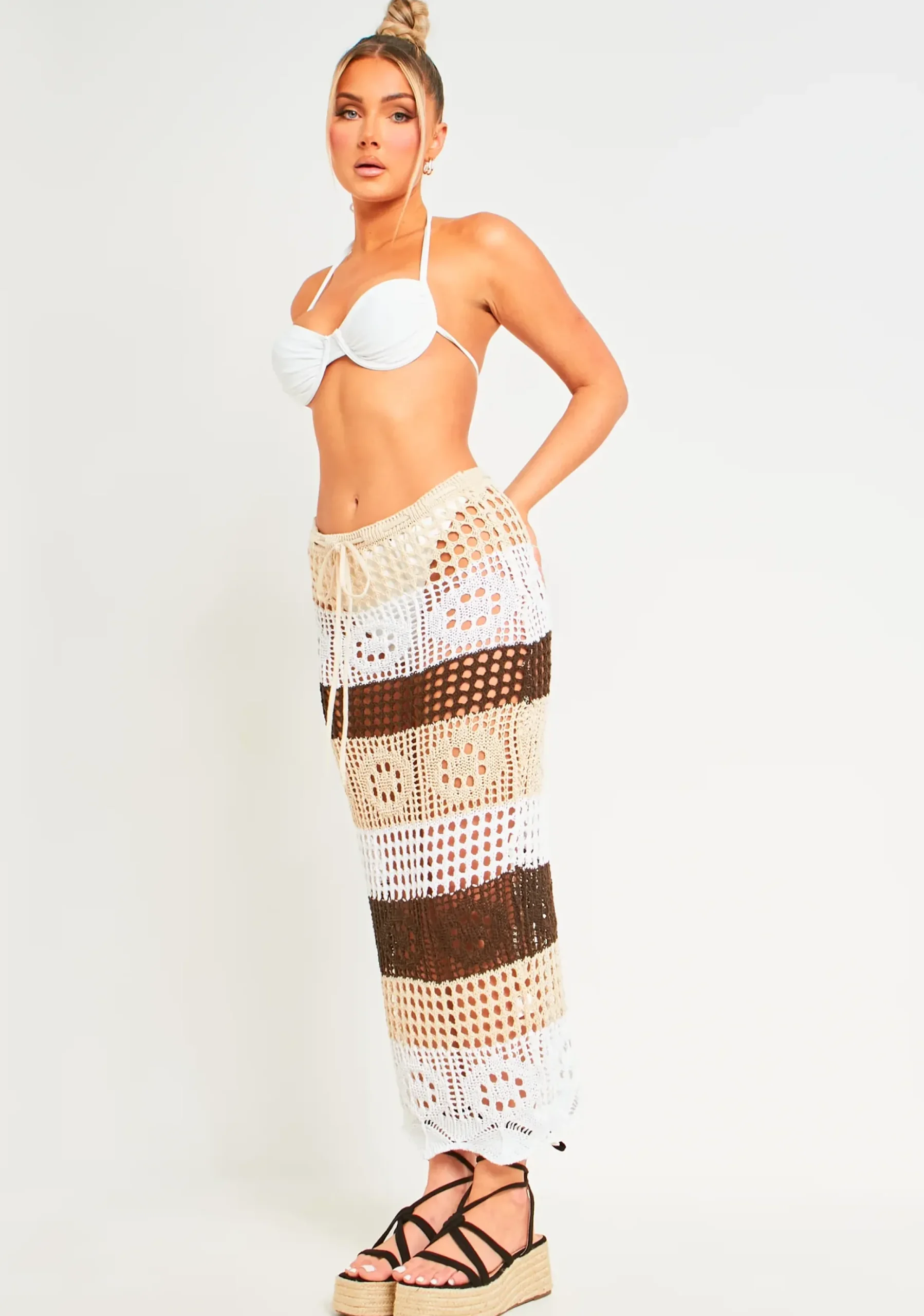 Valentina Multi Crochet Panelled Maxi Skirt^Missy Empire Shop