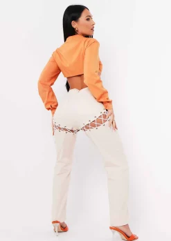 Vanessa Burnt Orange Tie Up Plunge Cropped Shirt^Missy Empire Best