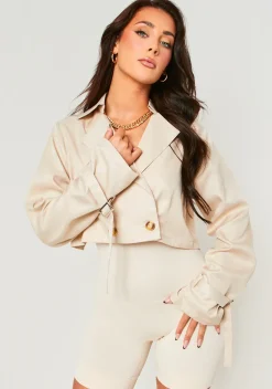 Vera Stone Oversized Cropped Trench^Missy Empire Outlet