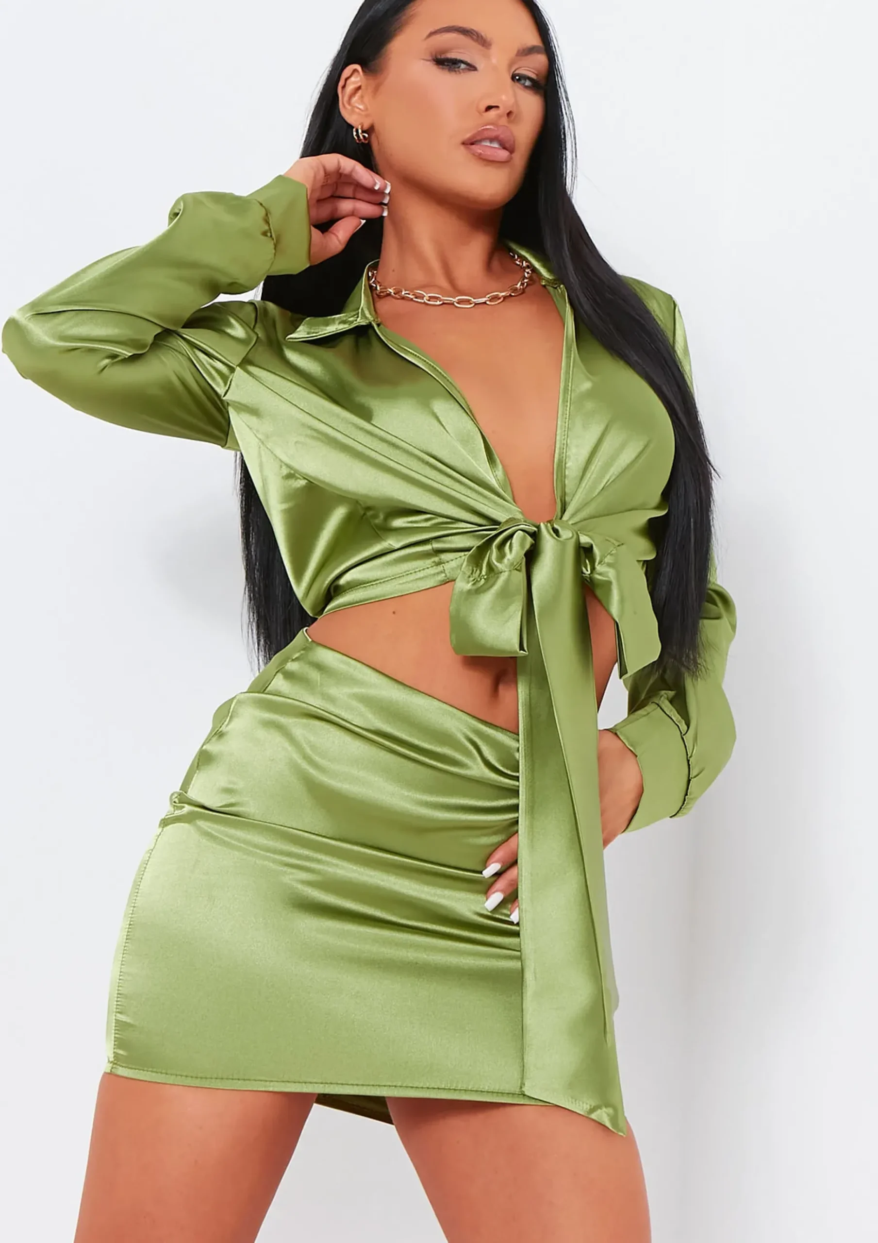 Verity Green Satin Mini Skirt Co-Ord^Missy Empire Hot