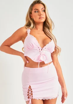 Verity Pink Lace Corset Detail Crop Top^Missy Empire Shop