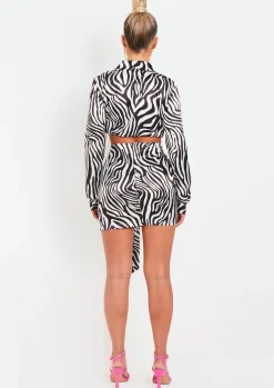 Verity Zebra Satin Mini Skirt Co-Ord^Missy Empire Hot