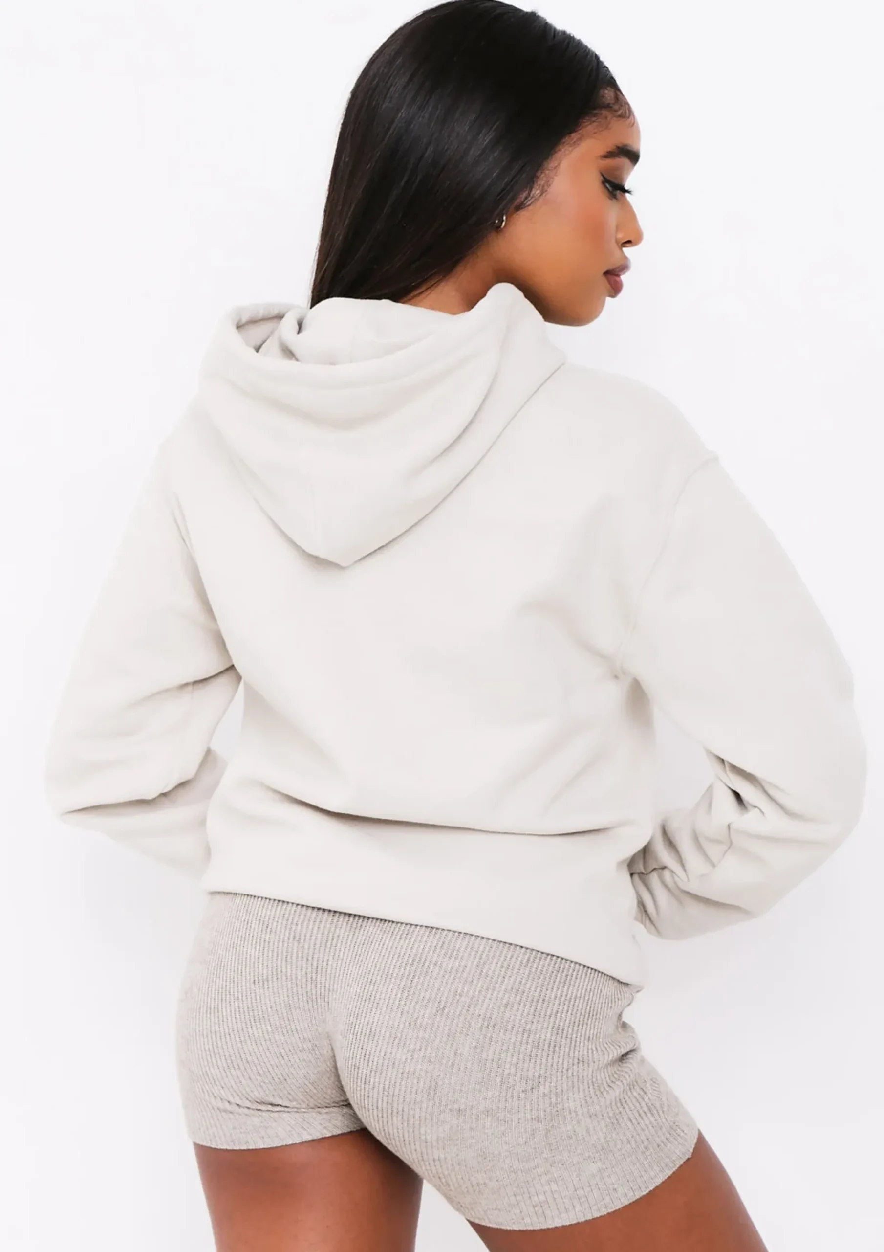 Vickie Beige Oversized Drawstring Hoodie^Missy Empire Hot