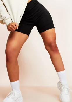 Cheap Violet Black Ribbed Cycle Shorts Women Shorts