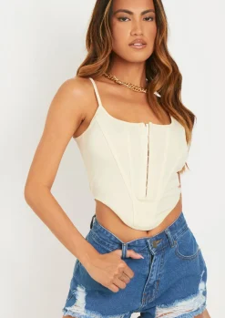 Wren Cream Structured Hook And Eye Corset^Missy Empire Sale