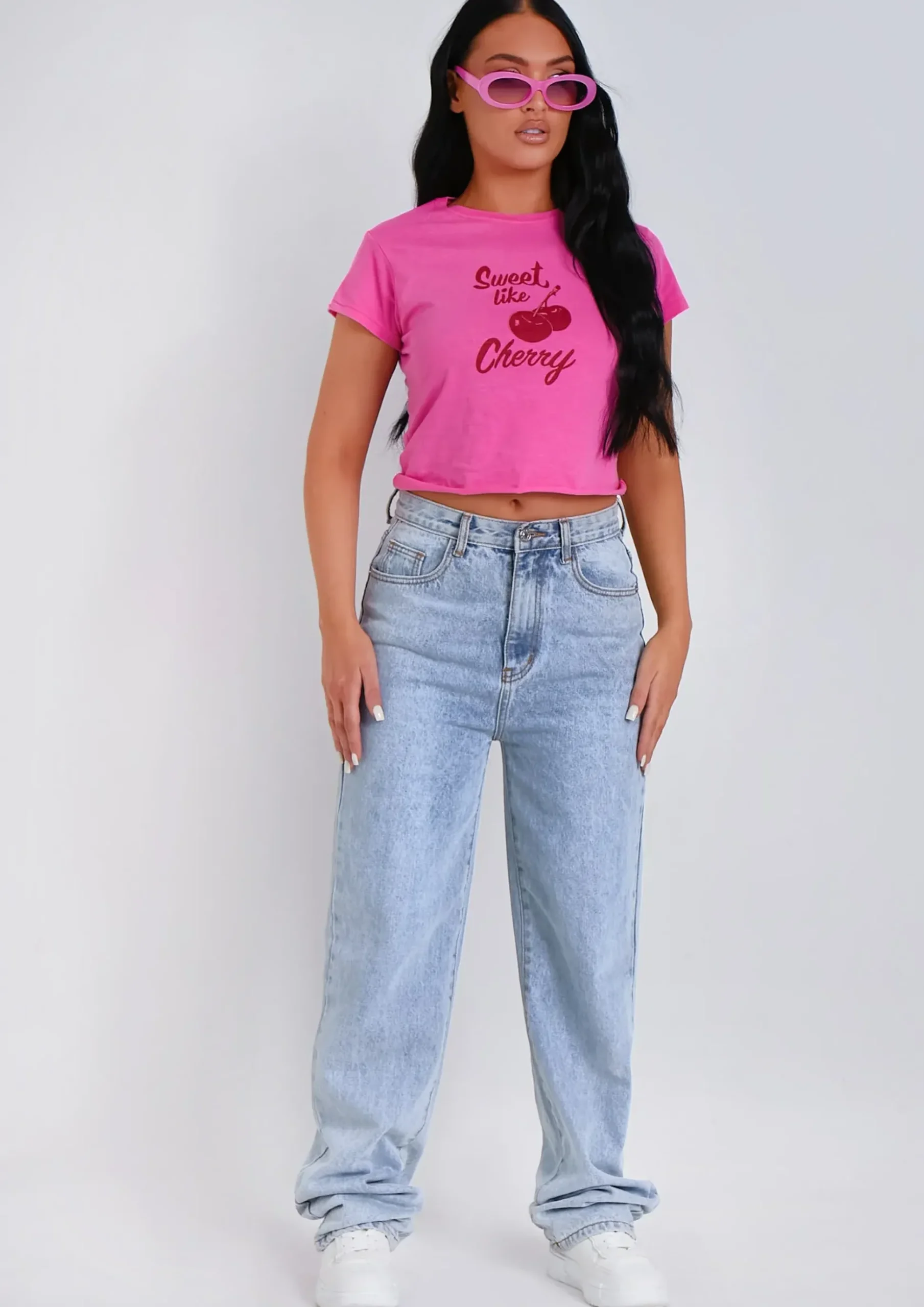 Xena Pink Sweet Like Cherry Graphic Crop Top^Missy Empire Best Sale