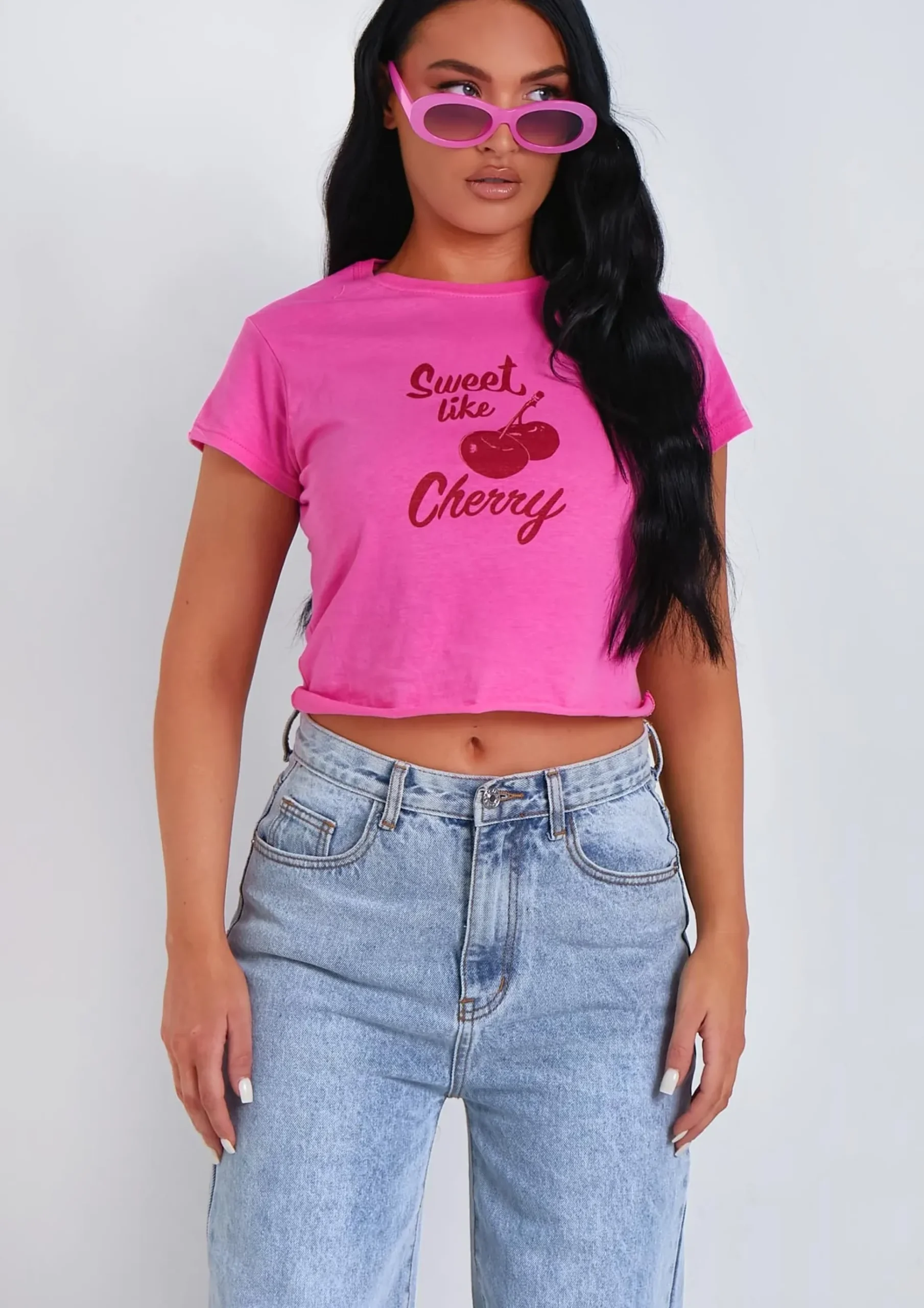 Xena Pink Sweet Like Cherry Graphic Crop Top^Missy Empire Best Sale