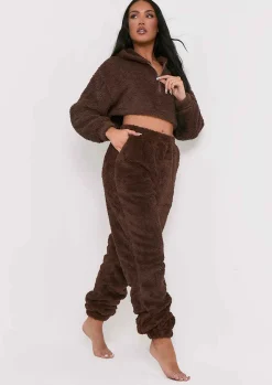 Online Yasmine Chocolate Fluffy Teddy Borg Casual Oversized Joggers Women Nightwear