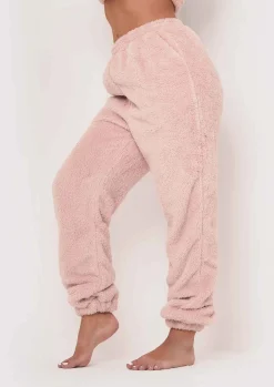 Discount Yasmine Pink Fluffy Teddy Borg Casual Oversized Joggers Women Nightwear
