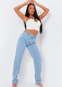 Yolanda Cream Knit Cross Over Crop Top^Missy Empire Store