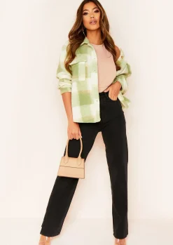Yolanda Green Check Wool Blend Oversized Shacket^Missy Empire Store
