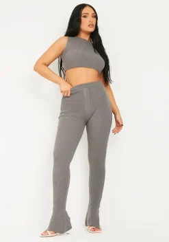 Zamia Charcoal Knitted Sleeveless Crop Top^Missy Empire Cheap
