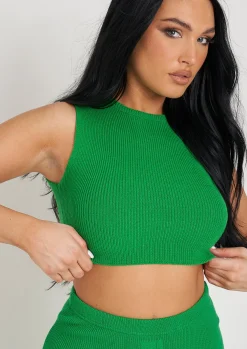 Zamia Green Knitted Sleeveless Crop Top^Missy Empire Fashion