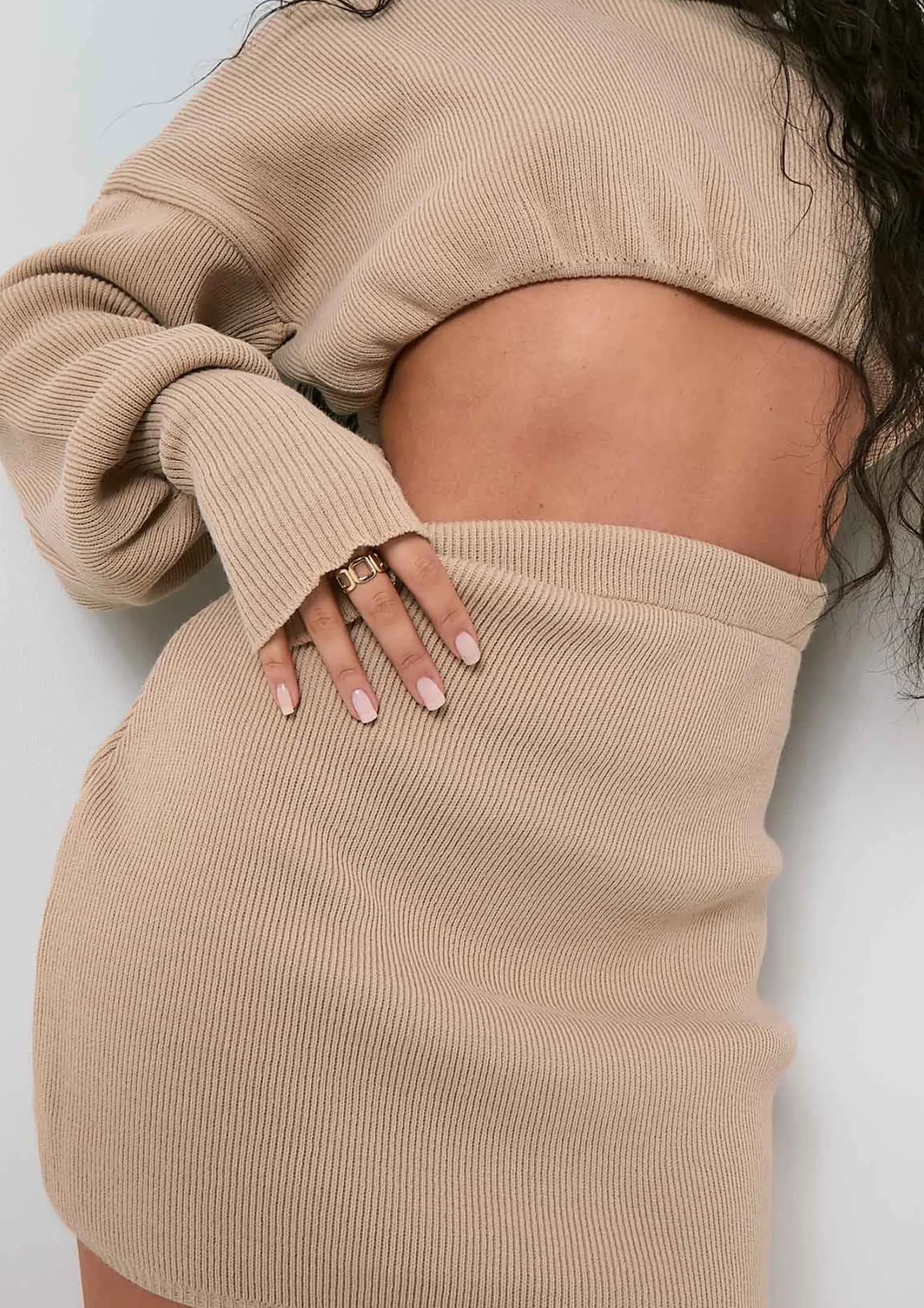 Zara Beige Knitted Mini Skirt Co-Ord^Missy Empire Outlet