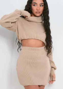 Zara Beige Knitted Mini Skirt Co-Ord^Missy Empire Outlet