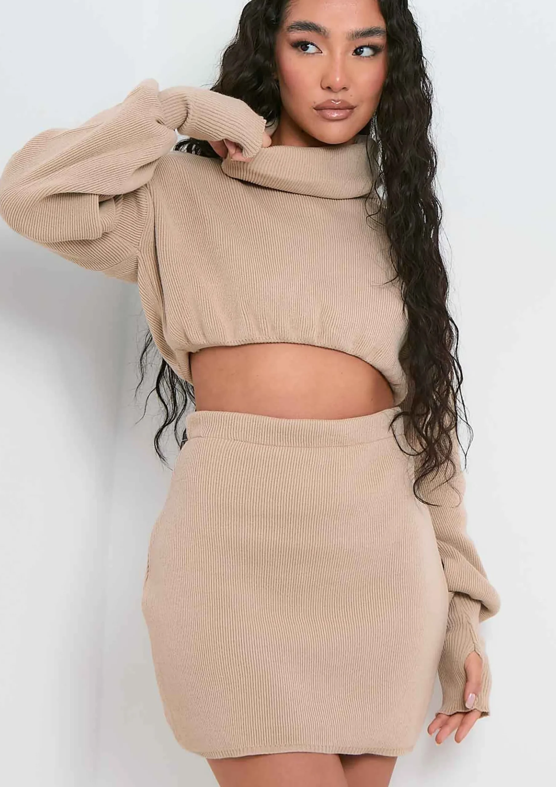 Zara Beige Knitted Mini Skirt Co-Ord^Missy Empire Outlet