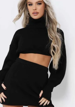 Zara Black Knitted Mini Skirt Co-Ord^Missy Empire Sale
