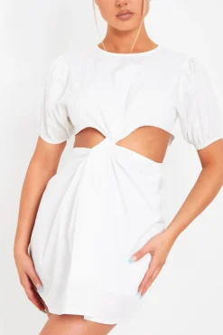 Cheap Zaralina White Cut Out Puff Sleeve Mini Dress Women Dresses