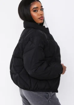 Zarina Black Diamond Quilted Logo Padded Puffer Coat^Missy Empire Outlet