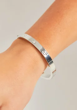 Fashion Zayna Silver Engraved Diamante Stud Bangle Bracelet Women Bracelets