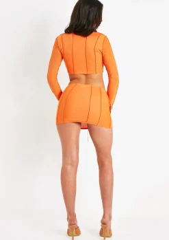 Zelda Orange Mesh Contrast Seam Micro Mini Skirt^Missy Empire Fashion