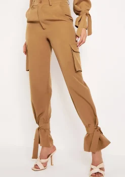 Flash Sale Zoey Camel Tie Ankle Pocket Detail Tailored Trouser Women Trousers