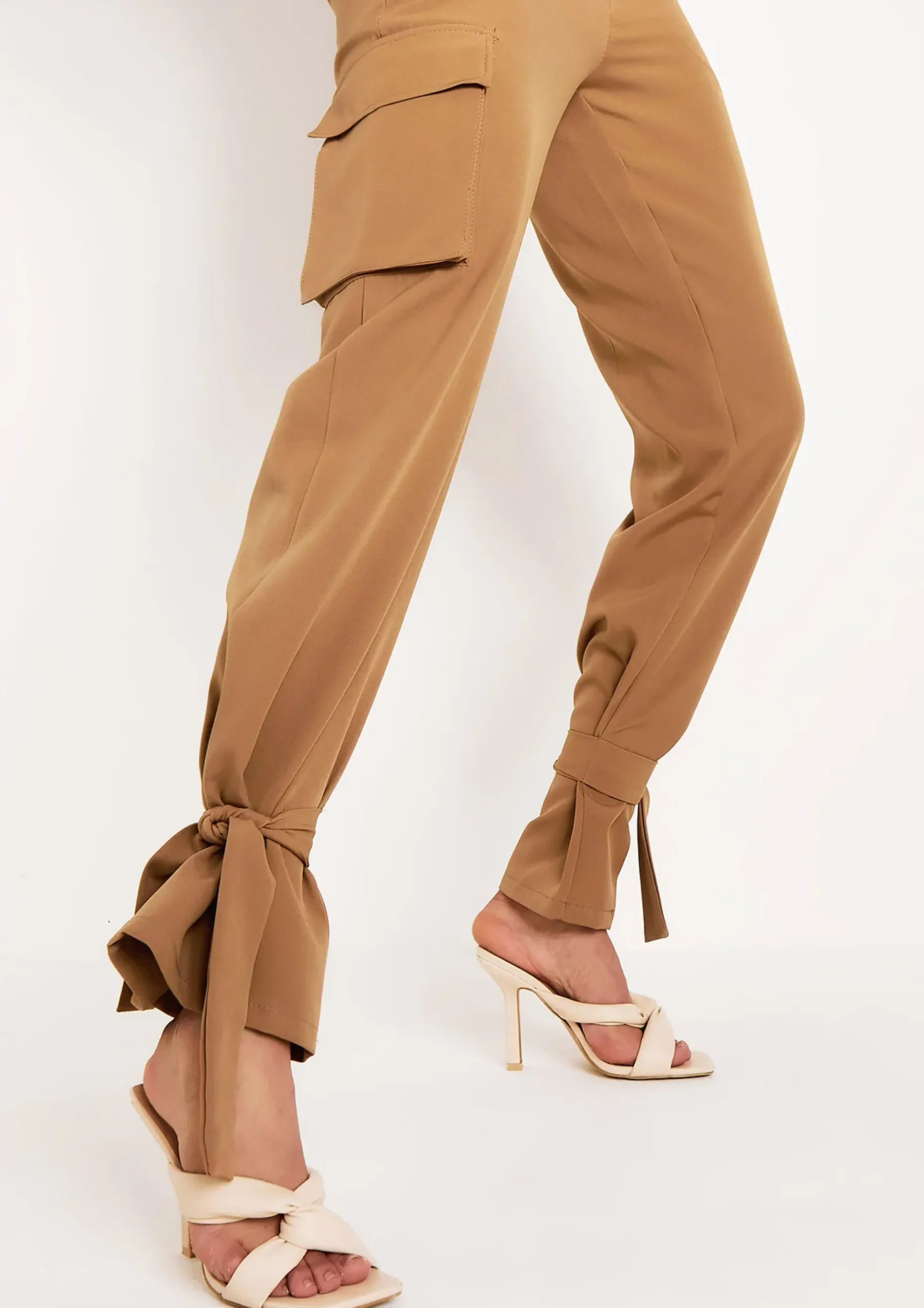 Flash Sale Zoey Camel Tie Ankle Pocket Detail Tailored Trouser Women Trousers