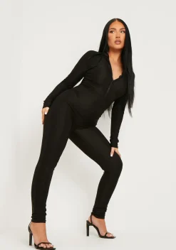 New Zora Black Disco Zip Front Jumpsuit Women Jumpsuits & Playsuits