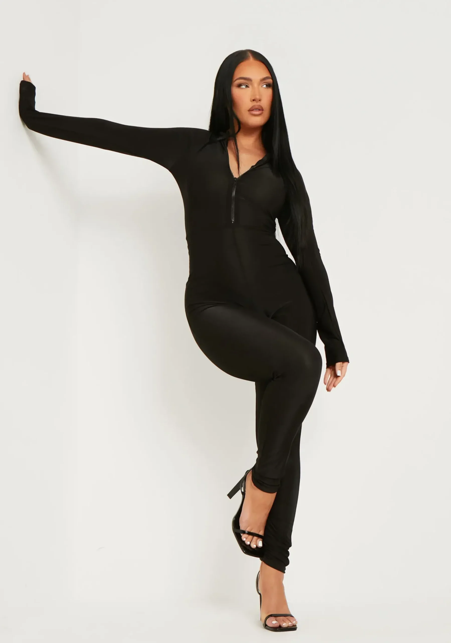New Zora Black Disco Zip Front Jumpsuit Women Jumpsuits & Playsuits