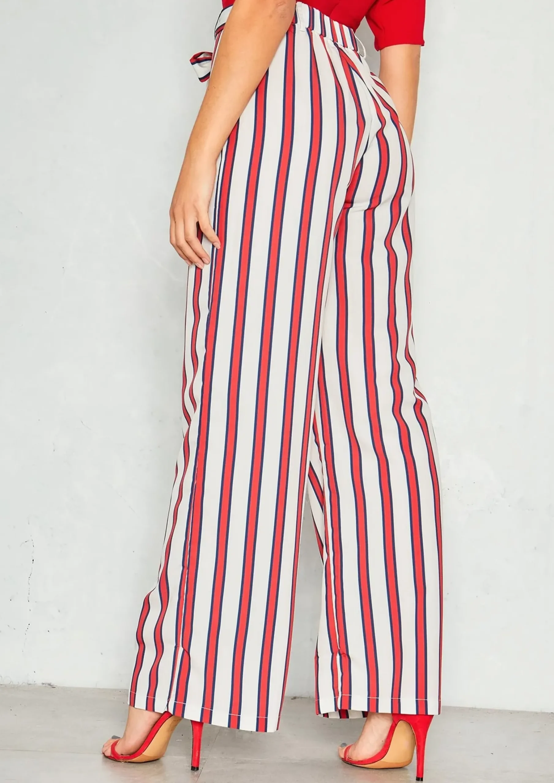 Fashion Zuri Red Stripe Belted Flare Trousers Women Trousers
