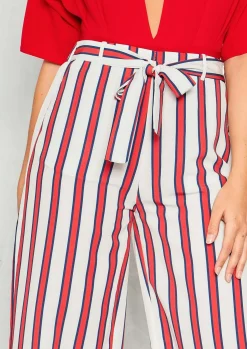 Fashion Zuri Red Stripe Belted Flare Trousers Women Trousers