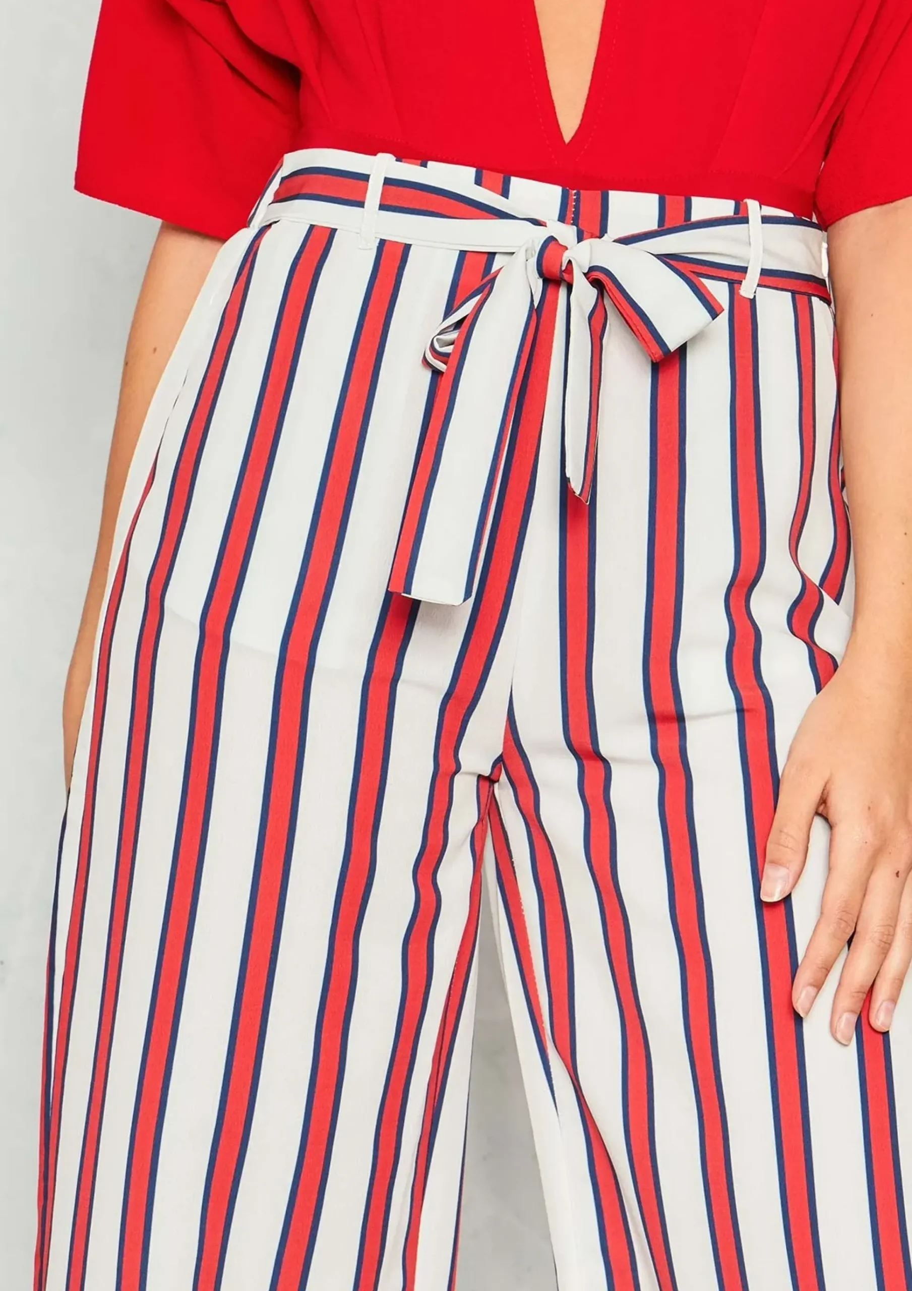 Fashion Zuri Red Stripe Belted Flare Trousers Women Trousers