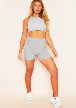 Zuri Grey Ribbed Race Crop Top^Missy Empire Store